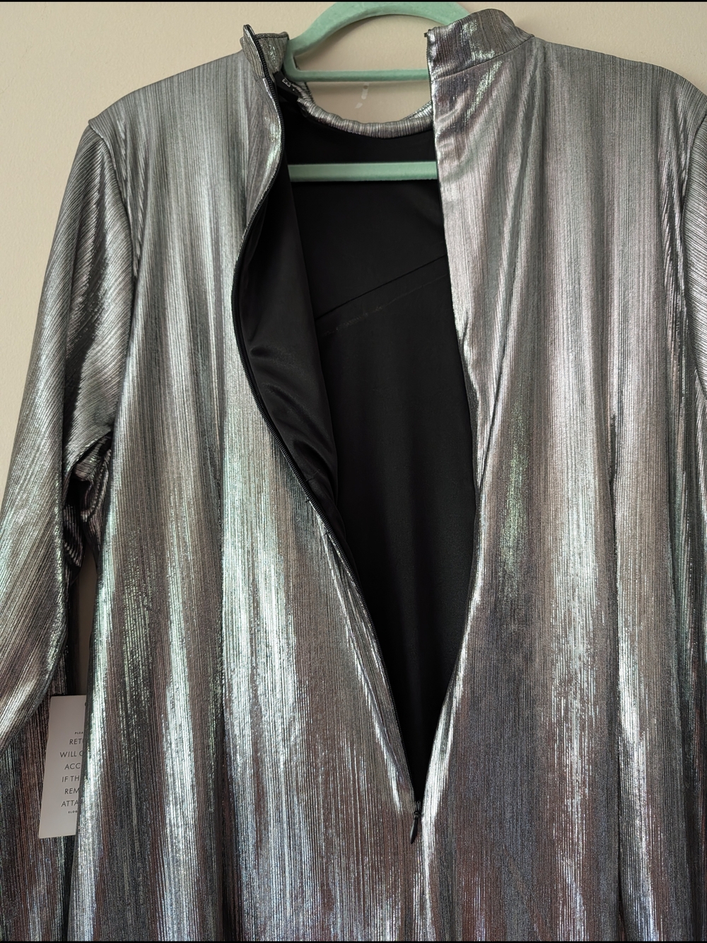 Eloquii Metallic Silver Long Sleeve Midi Dress with Cutout Size 18 - Picture 7 of 7